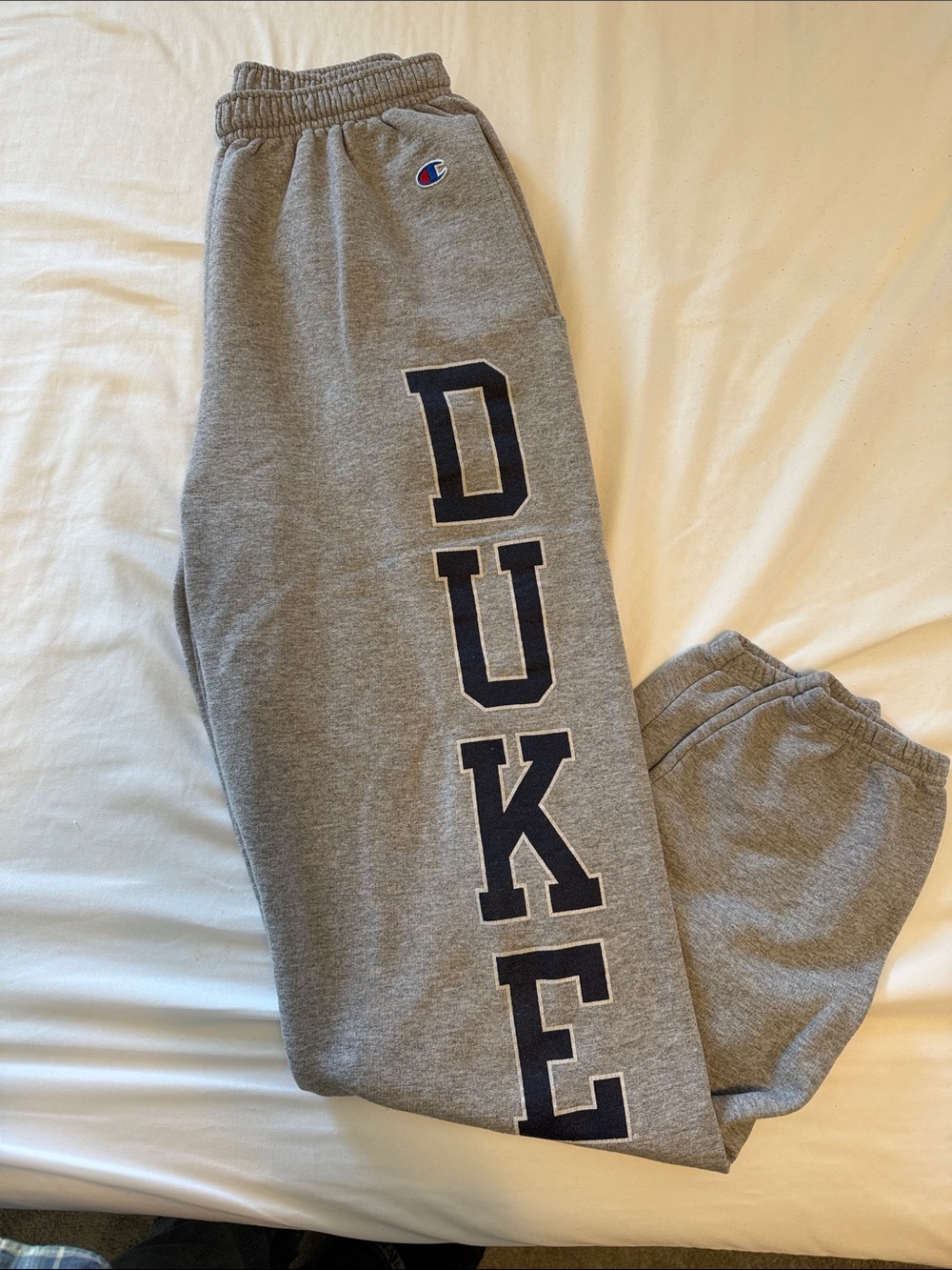 Champion Gray Sweatpants with Navy DUKE Lettering